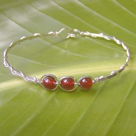 3-Bead Outline Carnelian Beads Sterling Silver Wire Wrapped Bracelet Regular Find Evolving Style