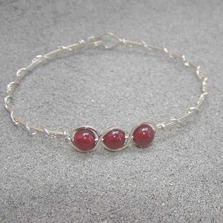 3-Bead Outline Carnelian Beads Sterling Silver Wire Wrapped Bracelet Worthy Mixes Autumn Warmth