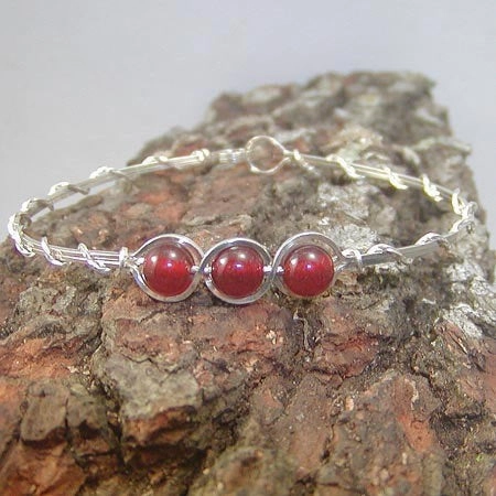 Personalized Chronicle 3-Bead Outline Carnelian Beads Sterling Silver Wire Wrapped Bracelet