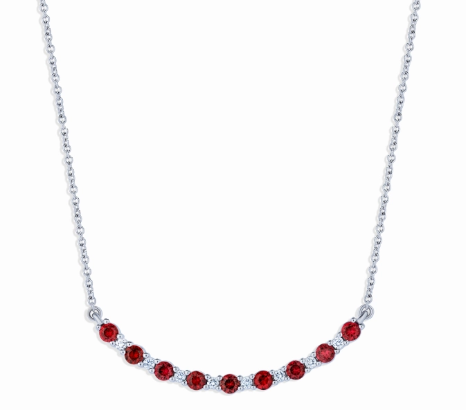 Mother Accent Locked Accessory Bremer Jewelry 18K White Gold Round Shape Diamond and Ruby Smile Pendant (2.22ctw)