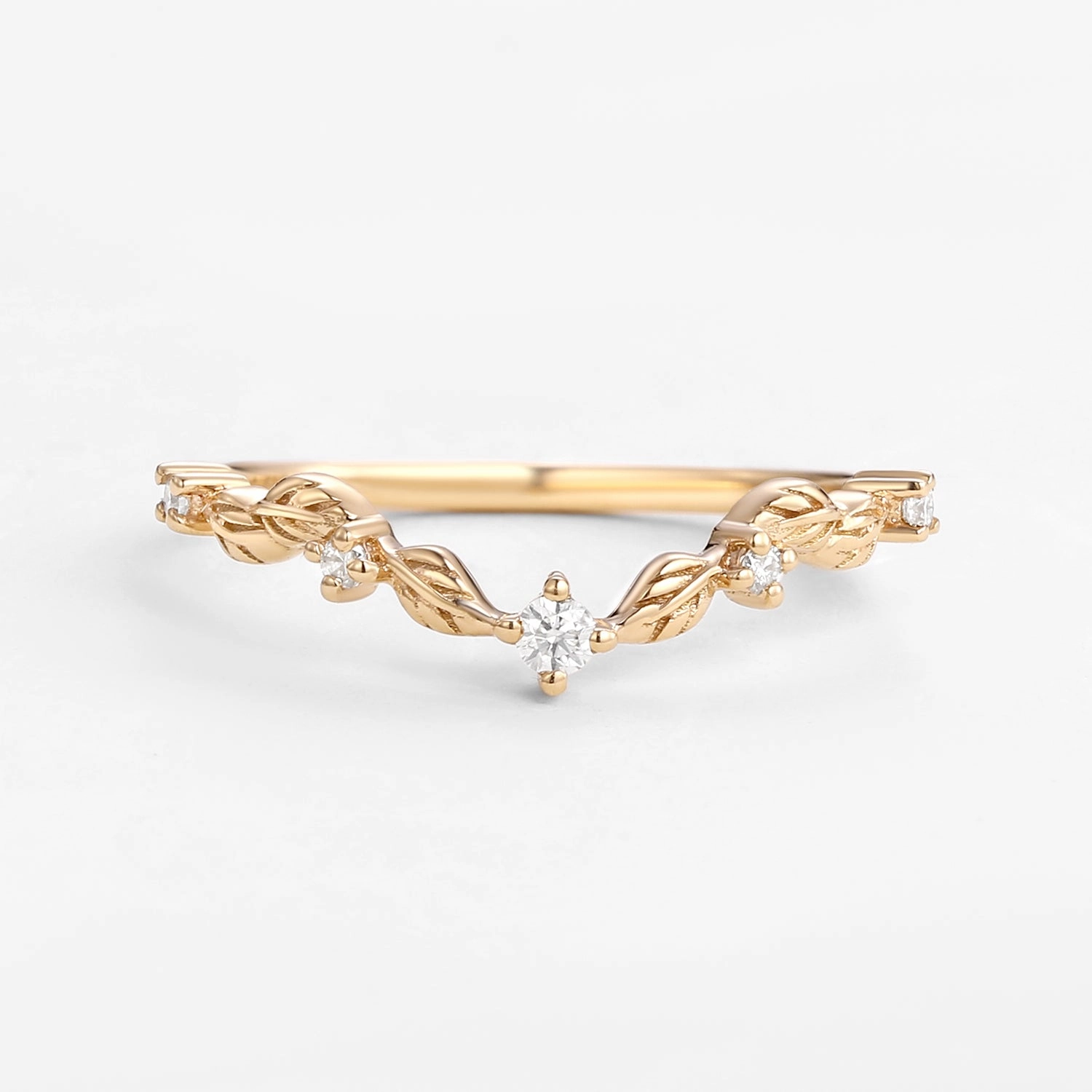 Elegant flair Nature Inspired Moissanite Gold Wedding Band