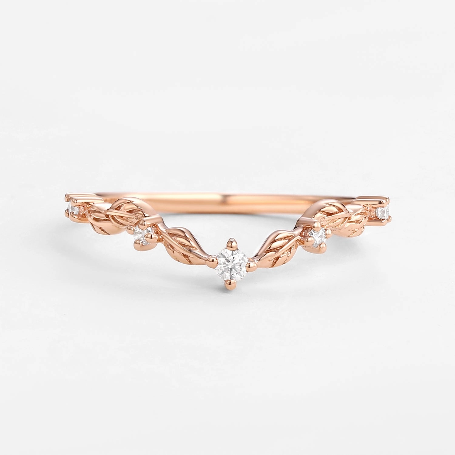 Crafted Detail Gifting Light Nature Inspired Moissanite Gold Wedding Band