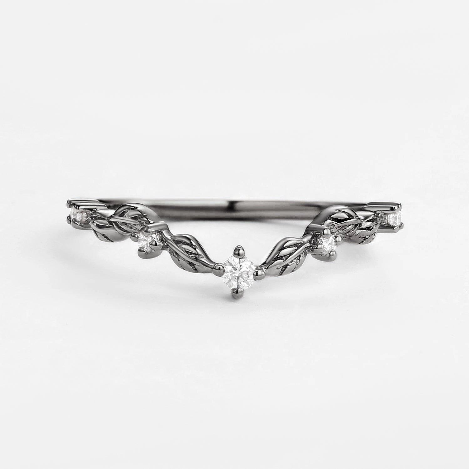 Modern Design Spring Mood Nature Inspired Moissanite Gold Wedding Band