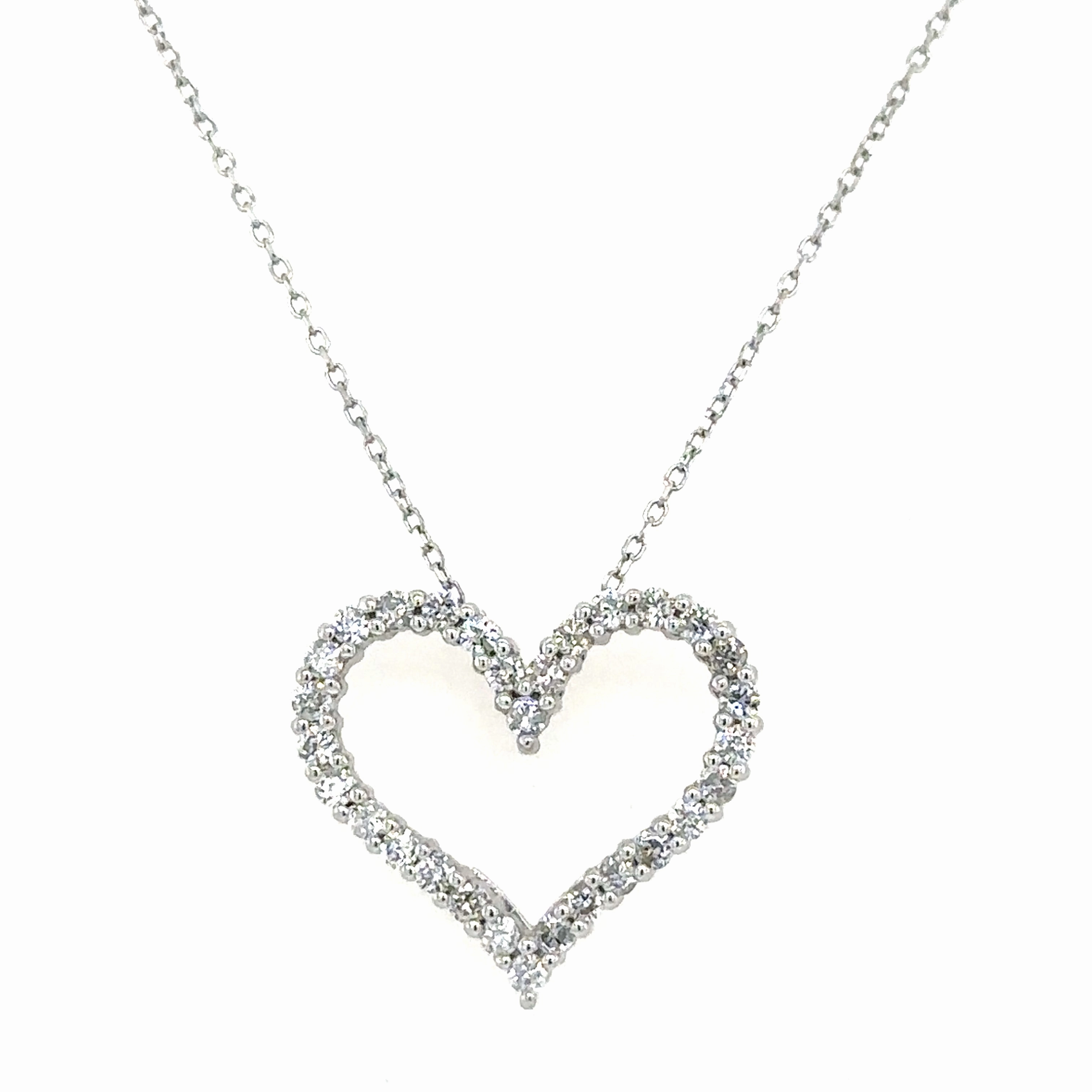 14K White Gold Round Shape Diamond Heart Pendant (.50ctw) On Trend