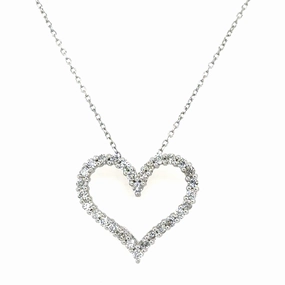 14K White Gold Round Shape Diamond Heart Pendant (.50ctw) On Trend