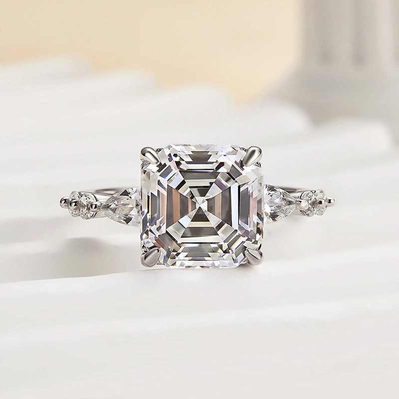 Formal Accessory High-End Quality Louily Unique Asscher Cut Women's Engagement Ring In Sterling Silver