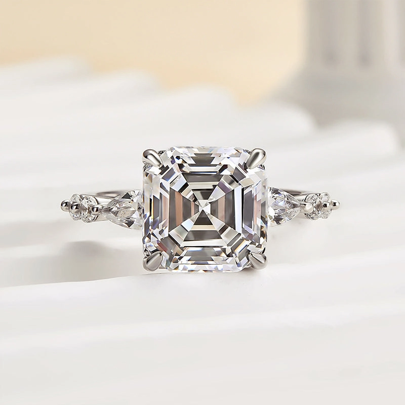 Soft Edge Radiant Shine Finish Louily Unique Asscher Cut Women's Engagement Ring In Sterling Silver