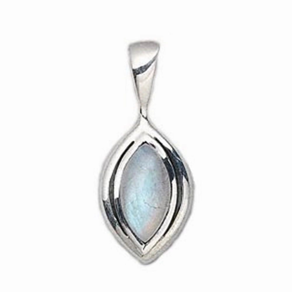 Rainbow Moonstone Pendant Marquise Shape Sterling Silver Glimmer Accent