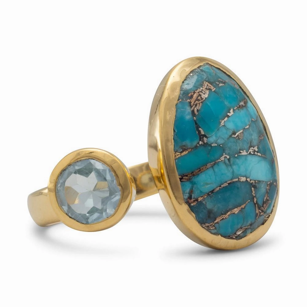 Blue Topaz and Reconstituted Turquoise Ring Gold-plated Sterling Silver Secure Art
