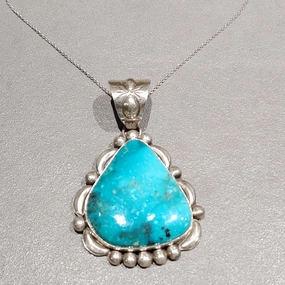 Bright Touch Modern Accent M. Spencer Navajo Sterling Silver Turquoise Pendant Sterling Chain - Handmade Native American