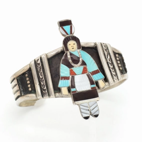 Silver Edge Classic Vibe Madeline Beyuka Zuni Handmade Olla Maiden Sterling Silver Inlay Cuff Bracelet