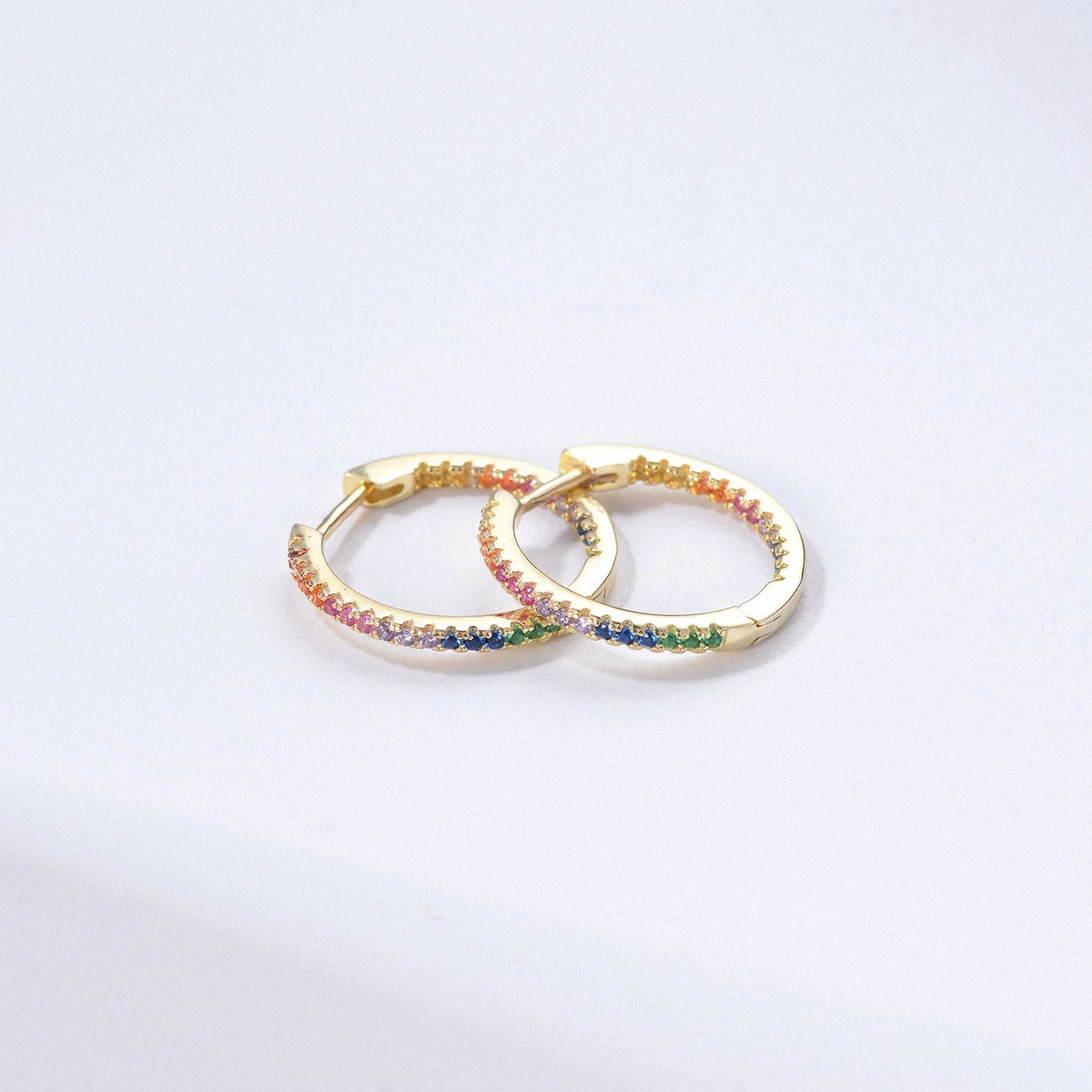 Classic Outfit Trendy Accessory Pave Rainbow Daily Hoops Silver Earrings - Medium