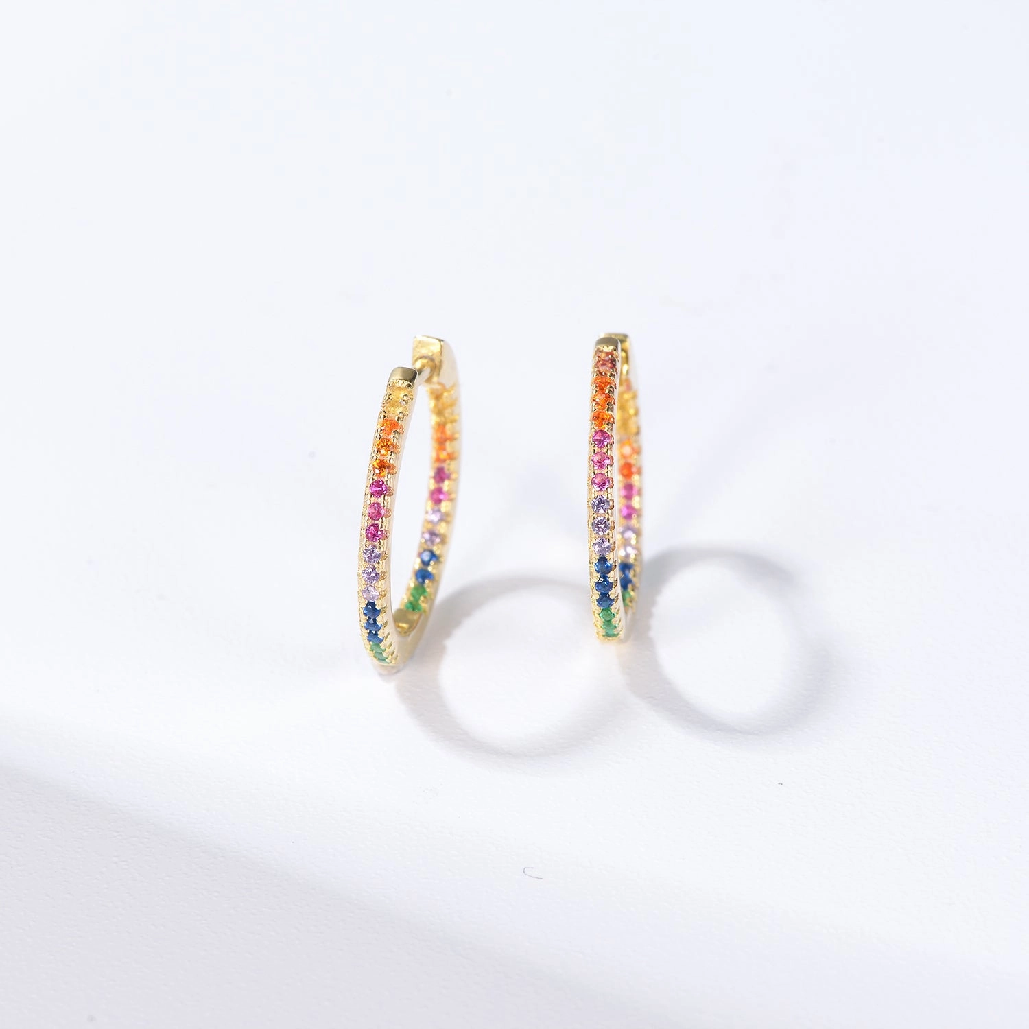 Precious Gifts Cool Spark Pave Rainbow Daily Hoops Silver Earrings - Medium