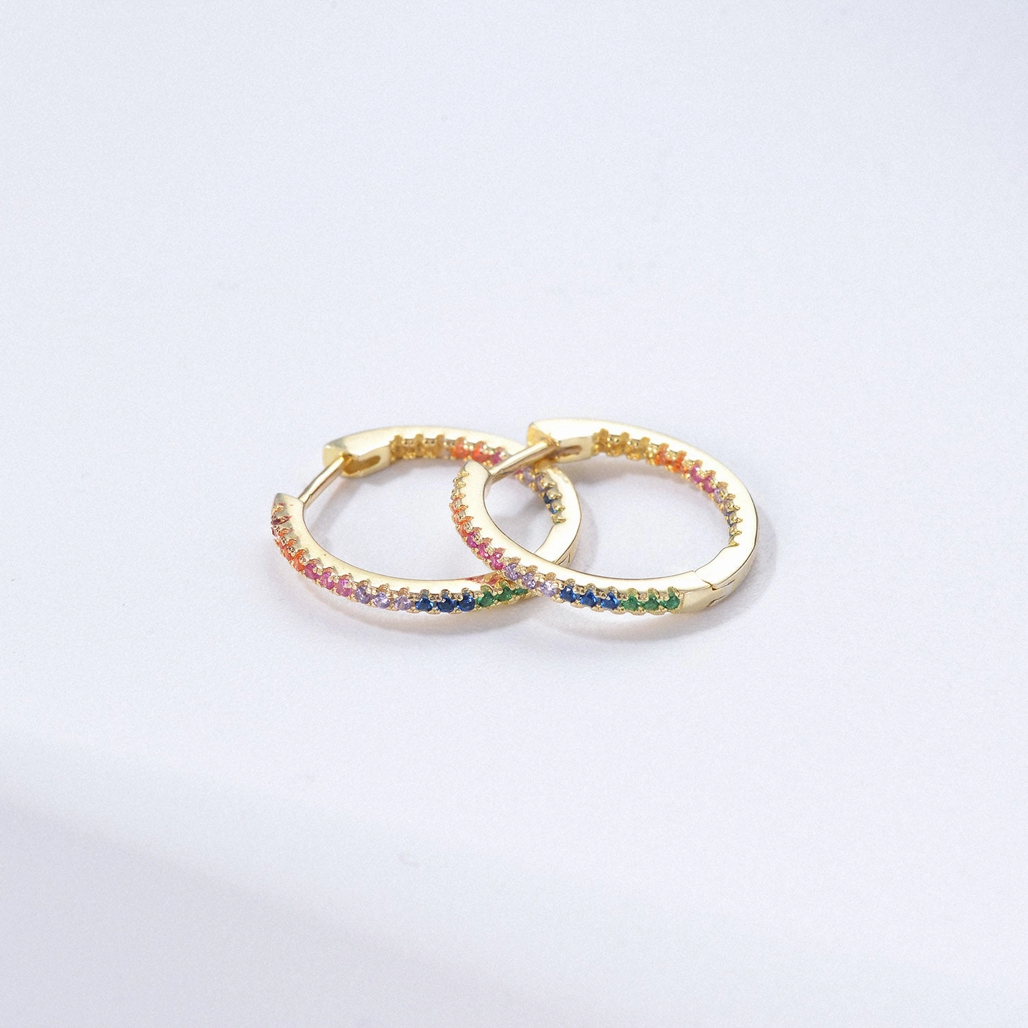 Pave Rainbow Daily Hoops Silver Earrings - Medium Dainty Edge Timeless Gift