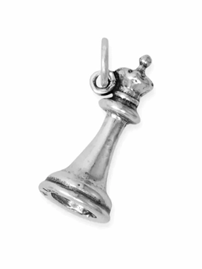 Finest Touch Glistening Look Chess Piece Queen Charm 3D Sterling Silver