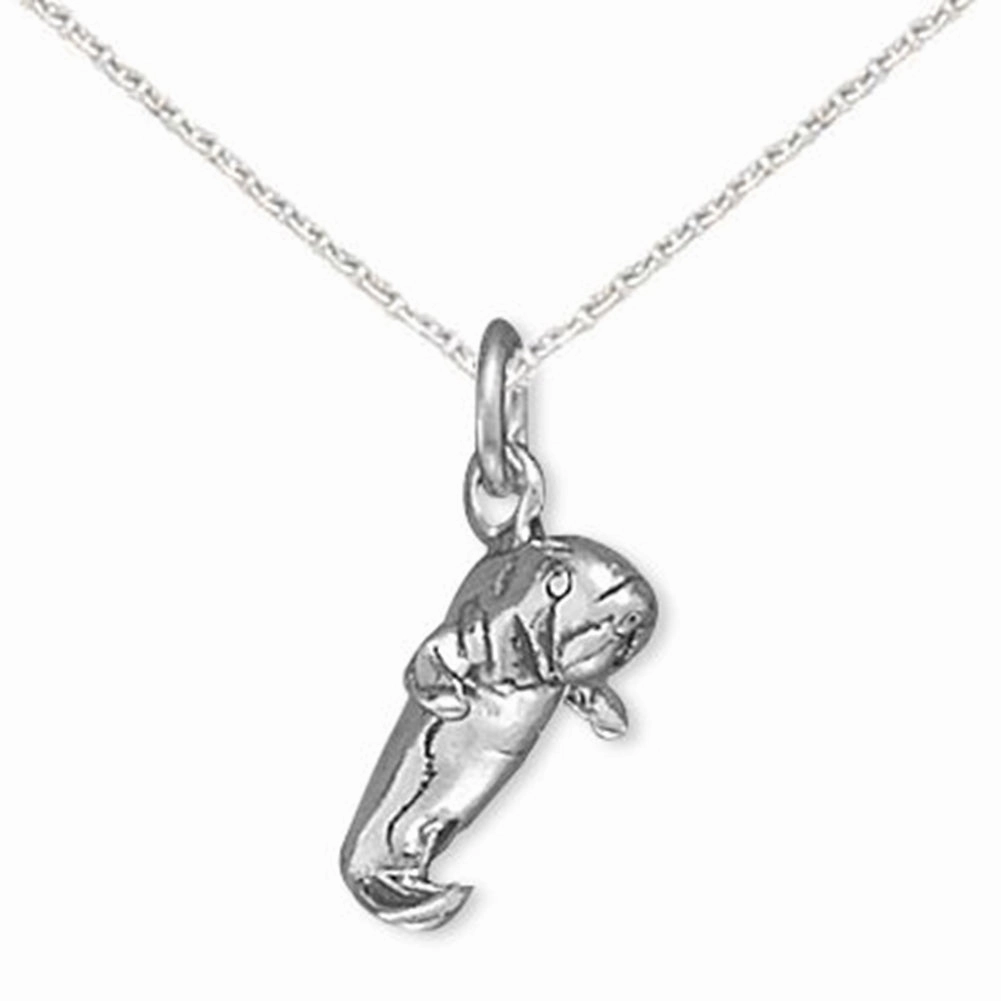 Radiant Statement Manatee Charm Pendant Necklace Sterling Silver - Chain included