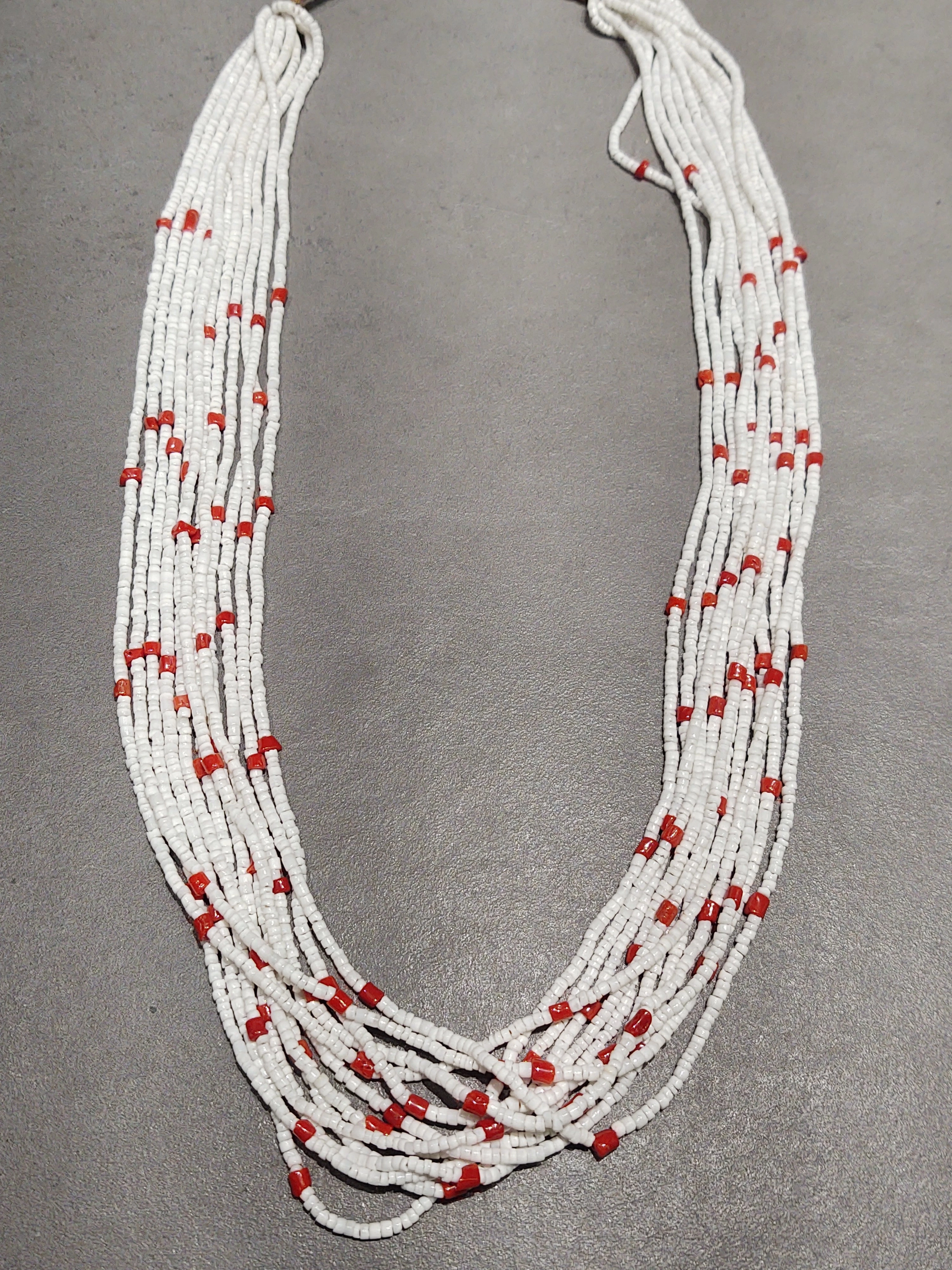 Casual Accent Marilyn Moquino Kewa Coral White Clam 12-Strand Necklace - Handmade Native American
