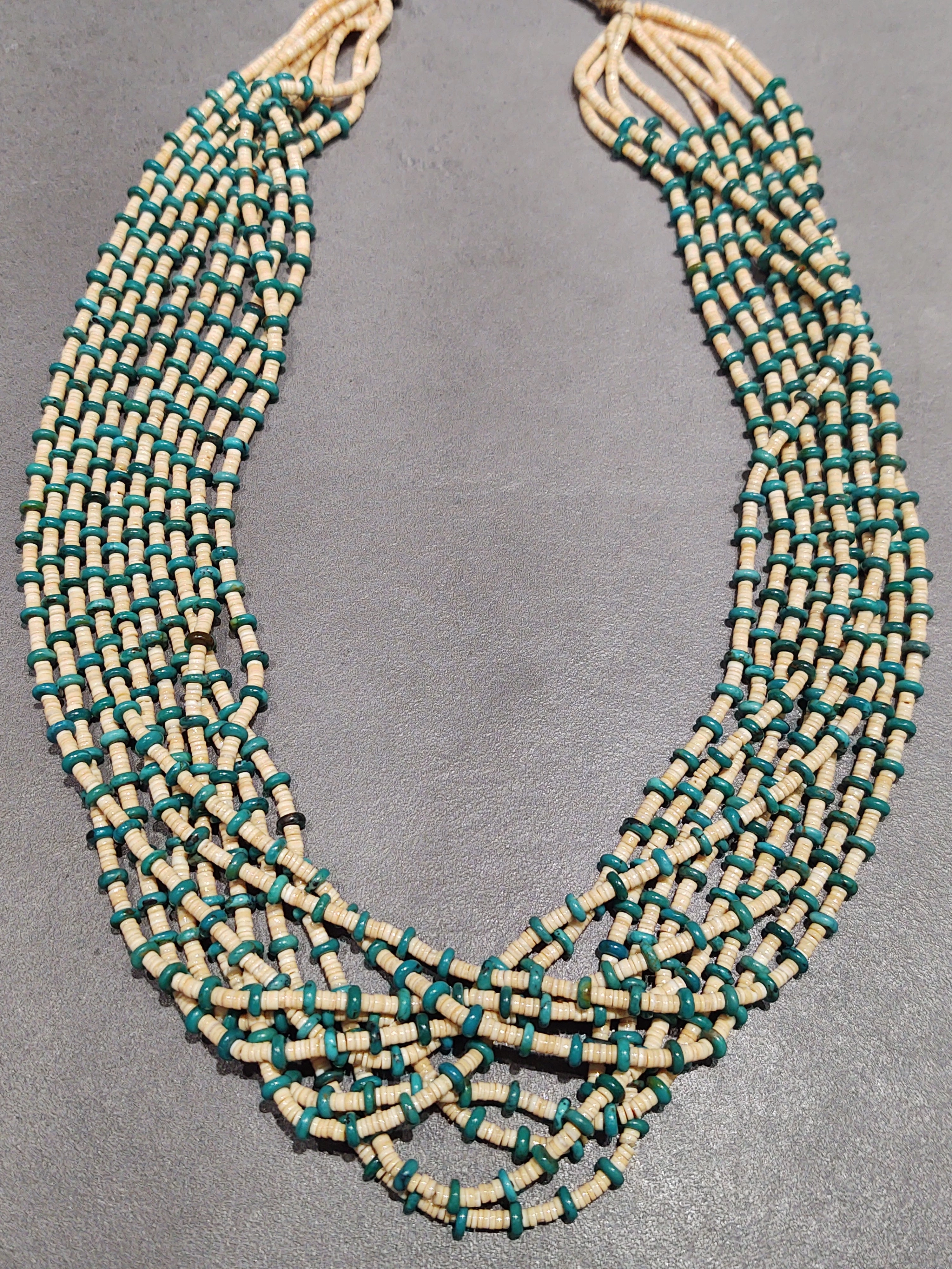 Handmade Shine Lustrous Finish Marilyn Moquino Kewa Melon Shell Turquoise  10-Strand Necklace - Handmade Native American