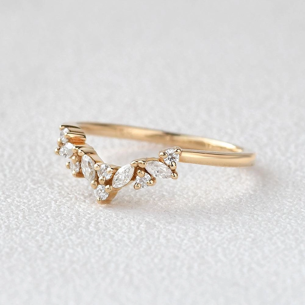 Delicate Sparkle Marquise Cut Moissanite Stacking Yellow Gold Ring