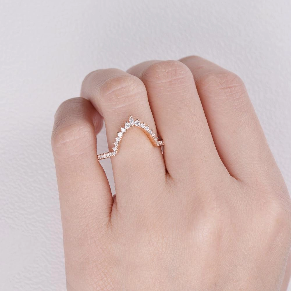 Glowing Accent Marquise Moissanite Stacking Rose Gold Ring