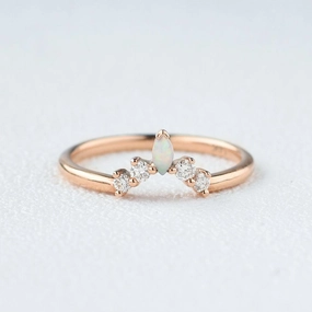 Layered Mood Glossy Finish Marquise Natural Opal Chevron Stacking Ring