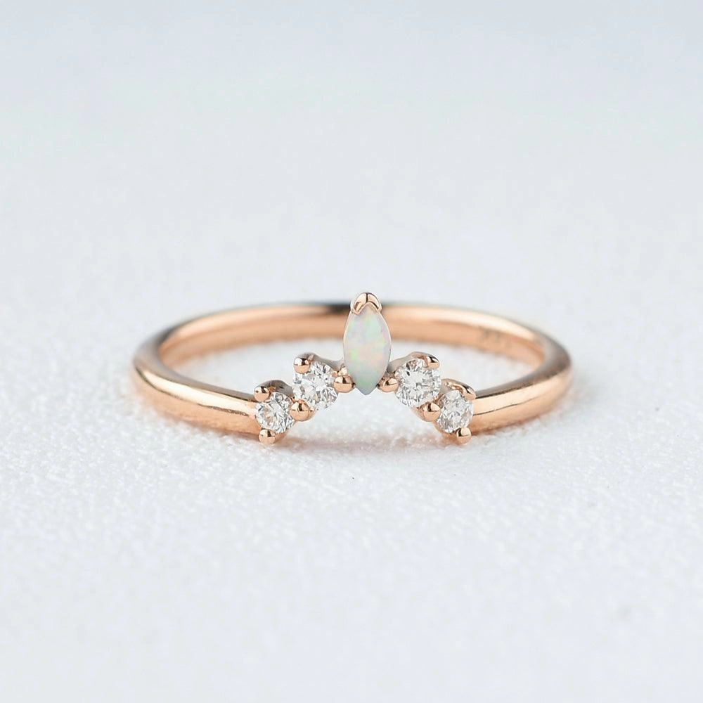 Layered Mood Glossy Finish Marquise Natural Opal Chevron Stacking Ring