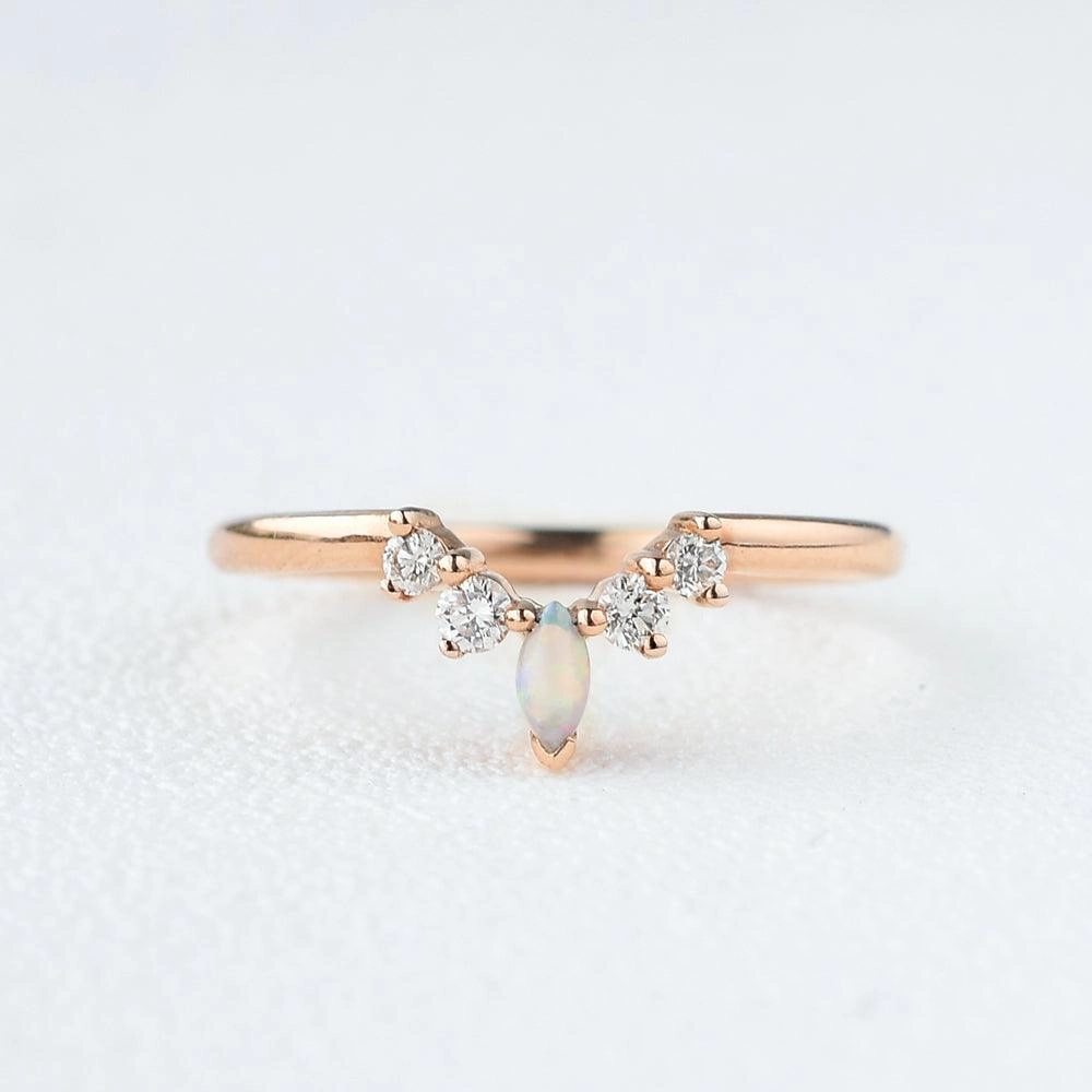 Quick Fit Marquise Natural Opal Chevron Stacking Ring
