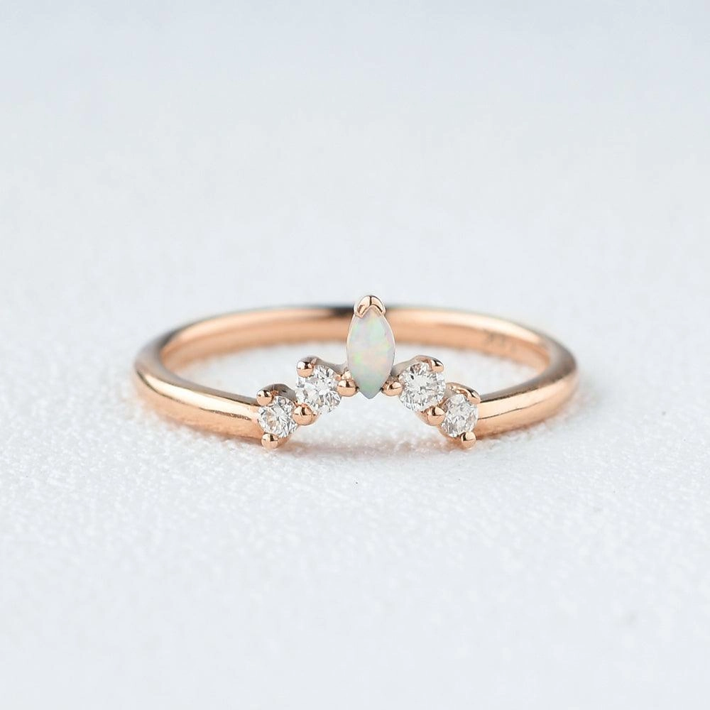 Marquise Natural Opal Chevron Stacking Ring Versatile Craft Romantic Occasion