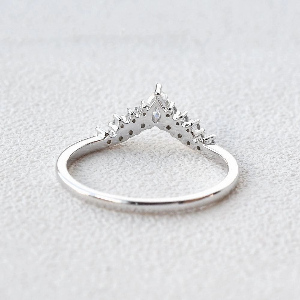 White Gold Moissanite Stacking Curved Band Dressy Mood Elegant Glow