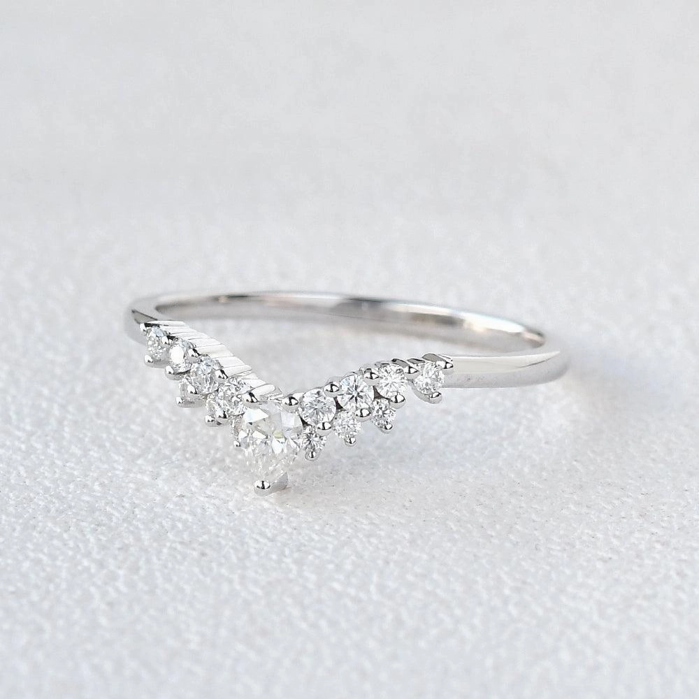 Finest Detail Ocean Breeze White Gold Moissanite Stacking Curved Band