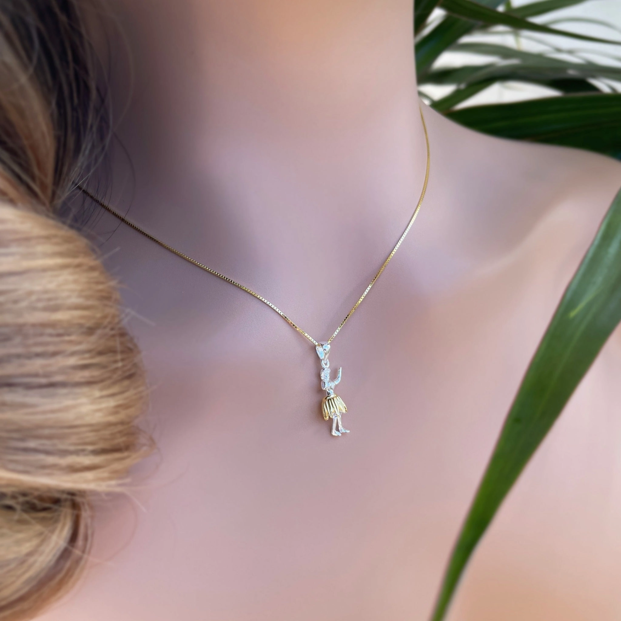 Attractive Adornment Hula Girl Wahine Two Tone Pendant or Earrings