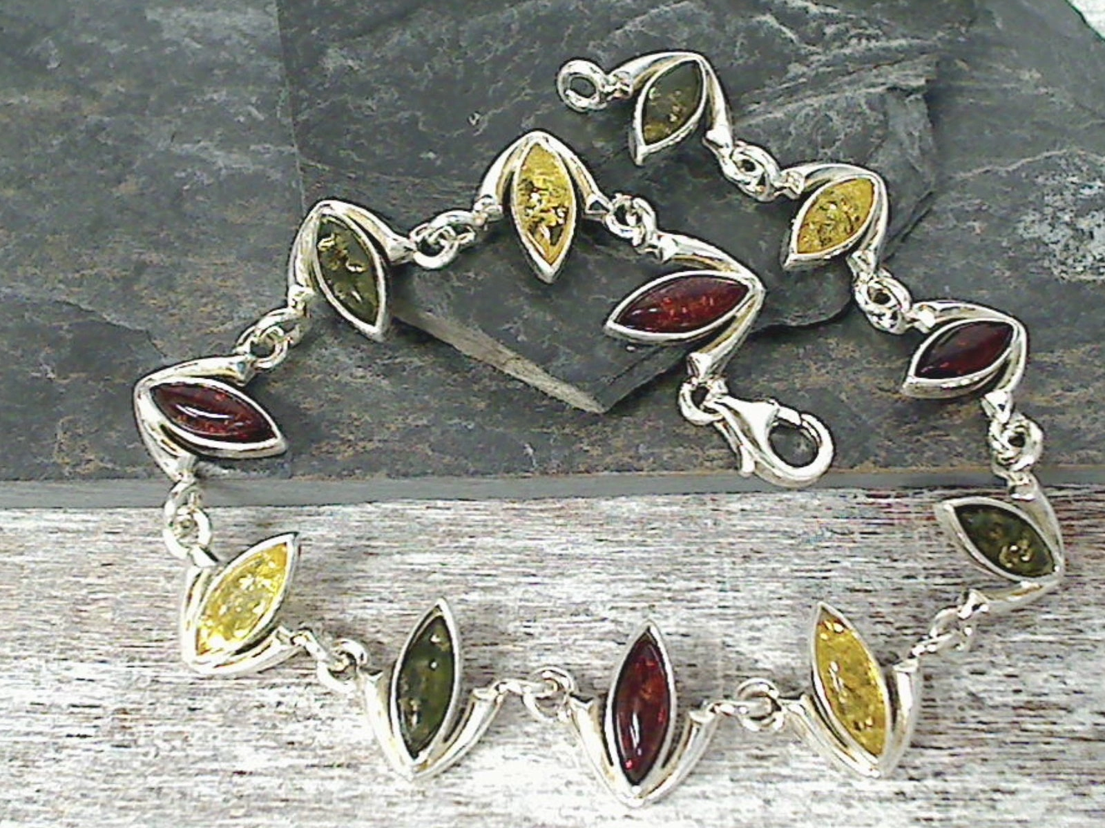 Special Privilege Steadfast Amalgamations 7.75" Amber, Sterling Silver Bracelet