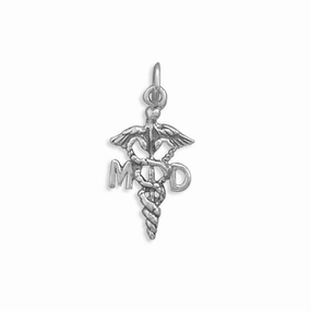 Medical Doctor Caduceus MD Charm Sterling Silver - Made in the USA Distinctive Accent Premium Sparkle