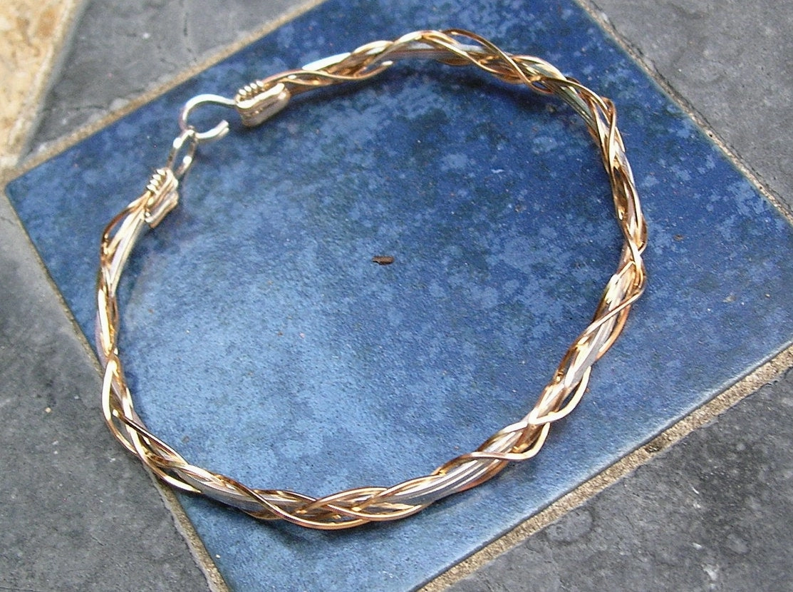 Medium Two-Tone Grapevine Gold Over Silver Wire Wrapped Bracelet Delightful Detail