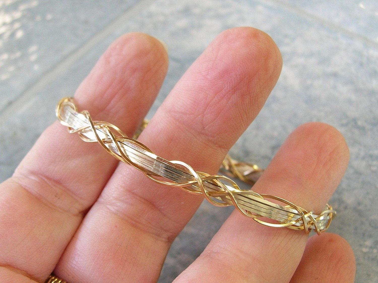 Structured Build Humble Glamour Medium Two-Tone Grapevine Gold Over Silver Wire Wrapped Bracelet