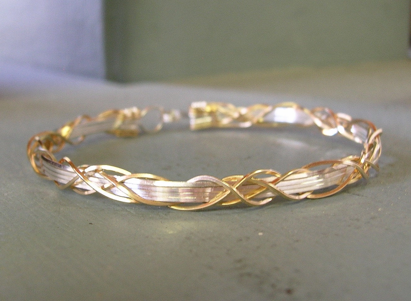 Medium Two-Tone Grapevine Gold Over Silver Wire Wrapped Bracelet Serendipitous Discovery Unmissable Detail