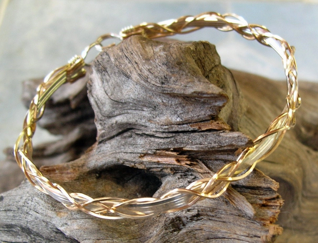 Graduate Present Medium Two-Tone Grapevine Gold Over Silver Wire Wrapped Bracelet