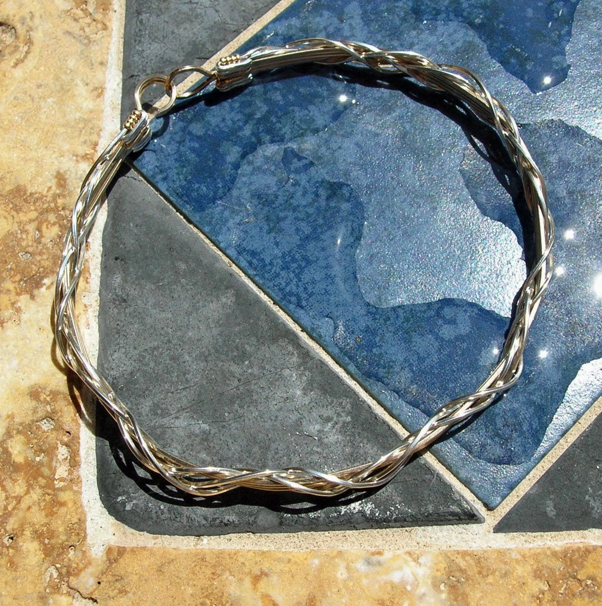 Medium Two-Tone Grapevine Silver Over Gold Wire Wrapped Bracelet Throwback Detail