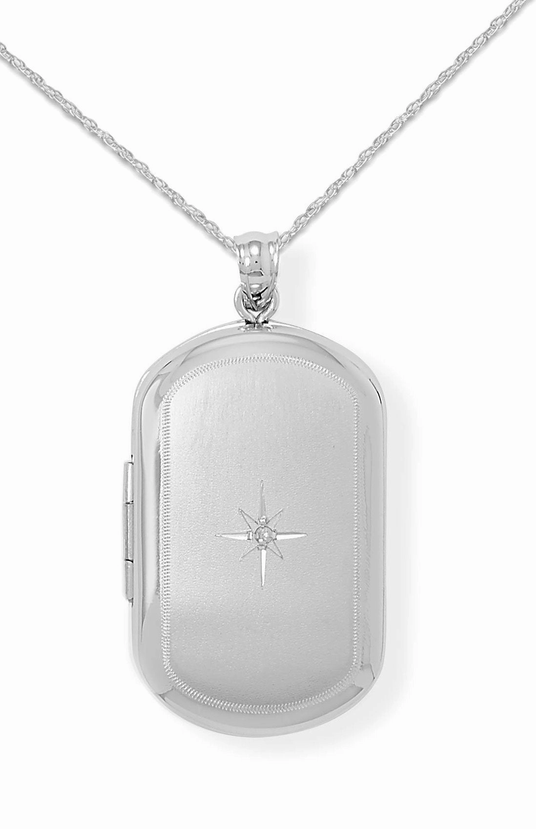 Memory Keeper Locket with Diamond on Rope Chain Rhodium on Sterling Silver Daytime Sparkle