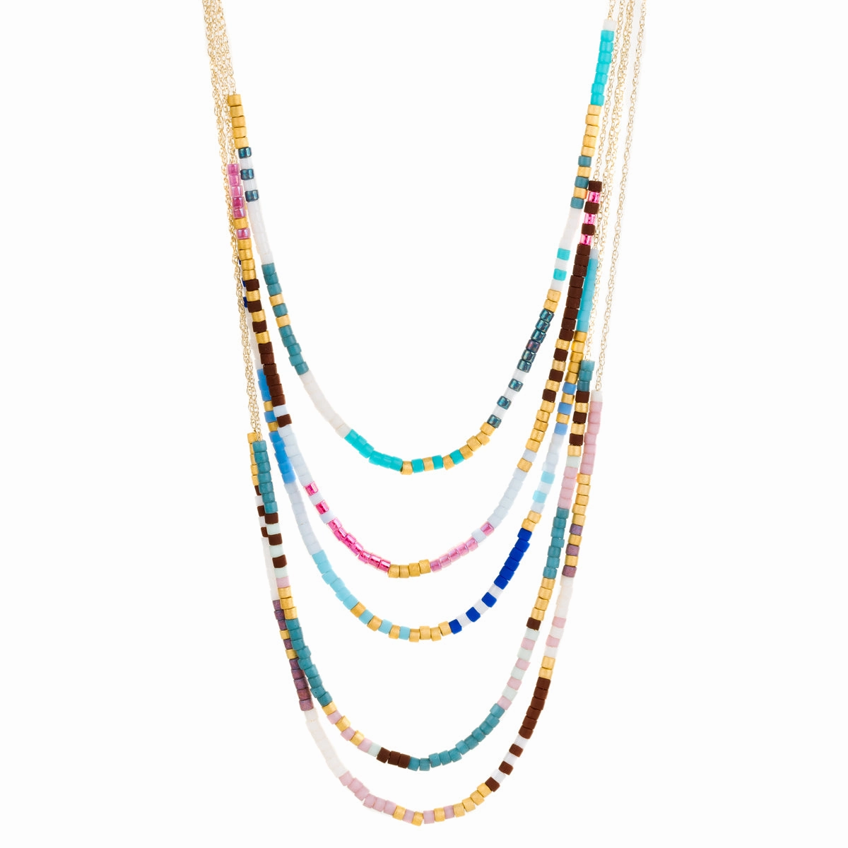 Japanese Microbead Necklaces - 14k Gold Chain Summer Fun Single Strand Adornment