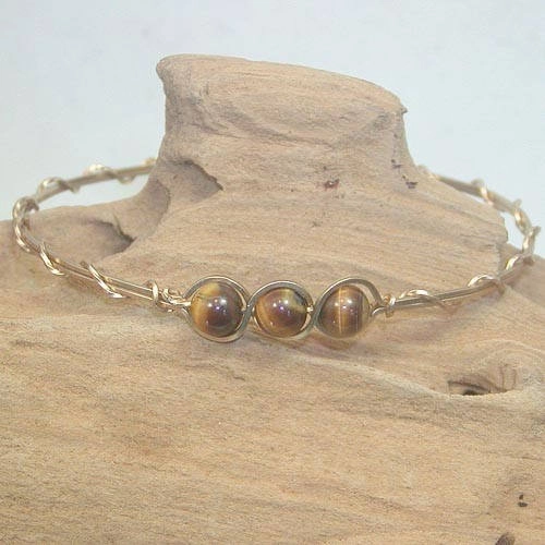 Made-For-You Narrative Cross-Cultural Acceptance 3-Bead Outline Tiger Eye Beads Gold Filled Wire Wrapped Bracelet