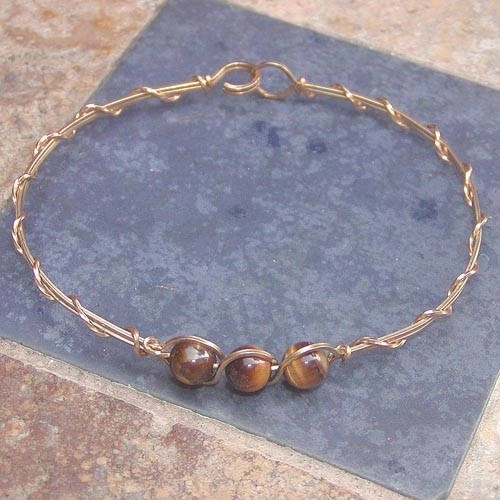 3-Bead Outline Tiger Eye Beads Gold Filled Wire Wrapped Bracelet Meritorious Composites