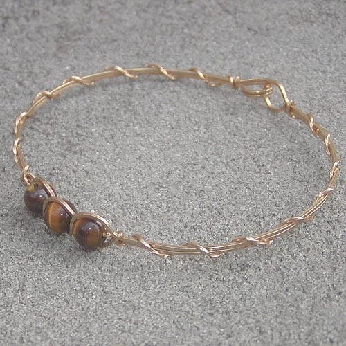 3-Bead Outline Tiger Eye Beads Gold Filled Wire Wrapped Bracelet Perfect Fusions