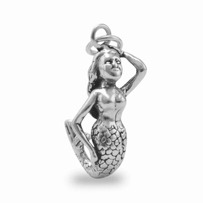 Mermaid Charm Sterling Silver Antiqued Finish Chic Glam