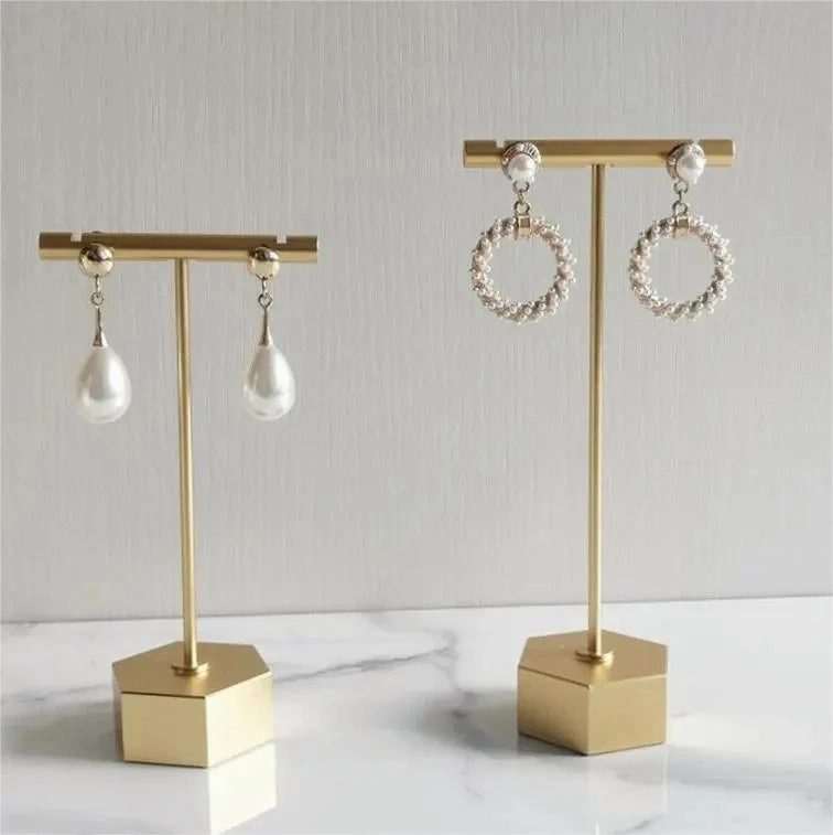 Polished Accent Metal Earring Display Stand, Gold T-bar Earring Holder Jewelry Display for Earrings metal earring stand