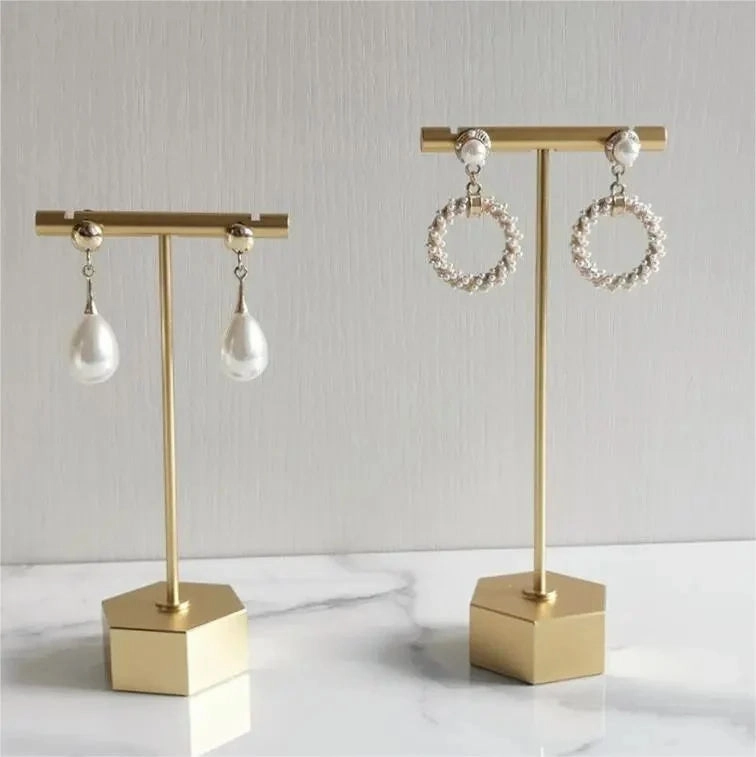 Metal Earring Display Stand, Gold T-bar Earring Holder Jewelry Display for Earrings metal earring stand Happy Day