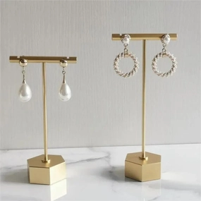 Metal Earring Display Stand, Gold T-bar Earring Holder Jewelry Display for Earrings metal earring stand Satin Adornment