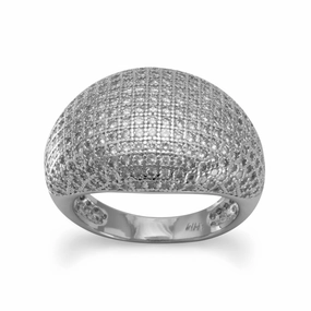 Soft Sparkle Micro Pave Ring Domed Cubic Zirconia Rhodium on Sterling Silver Nontarnish