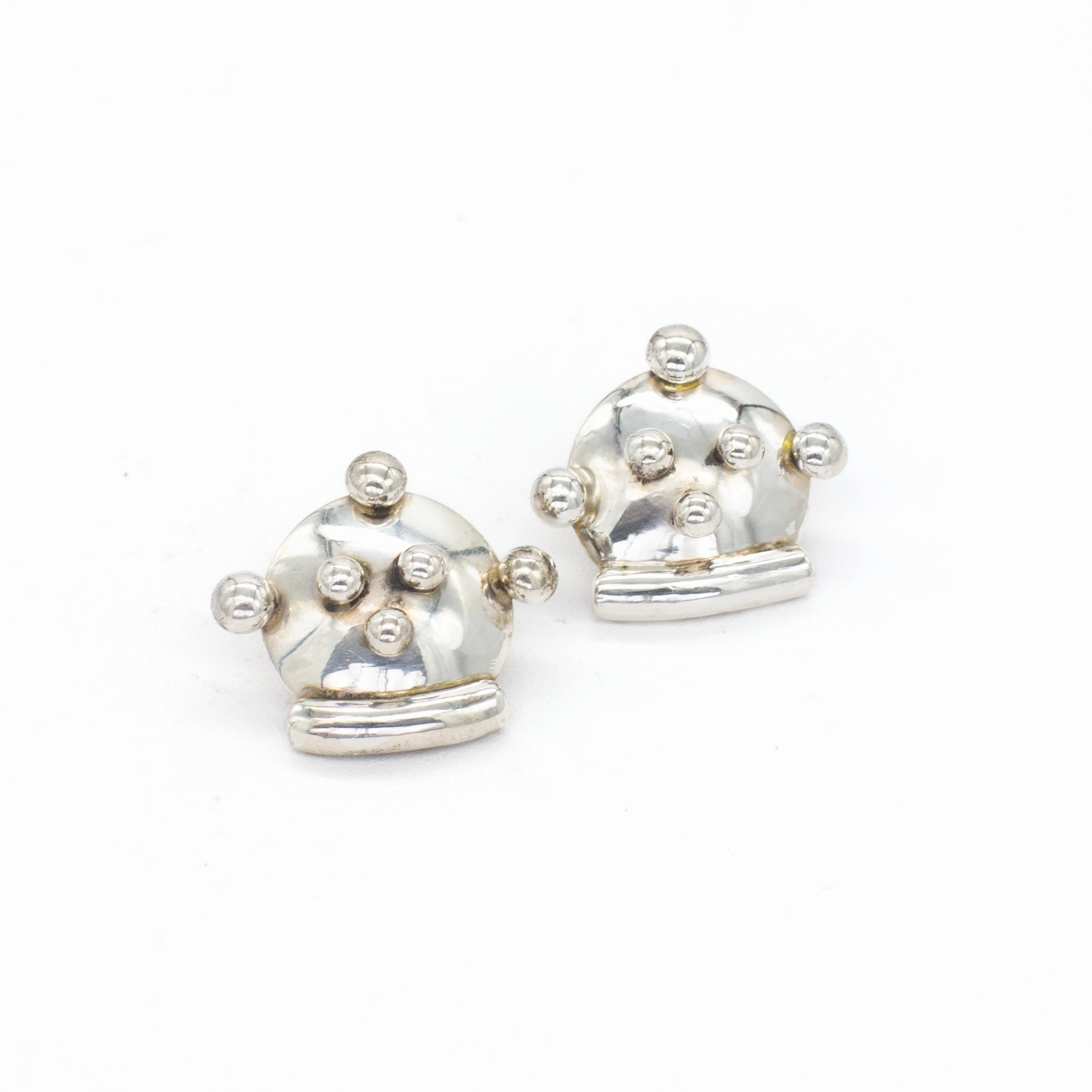 Mike Bird Romero (Ohkay Owingeh) Sterling Silver Mudheads Earrings Dynamic Shape