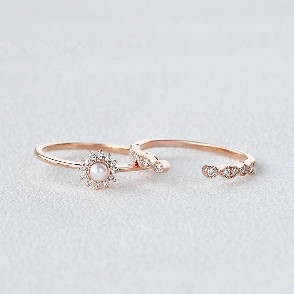 Mini Akoya Rose Gold Ring Set 2pcs Glamourous Piece Statement Form